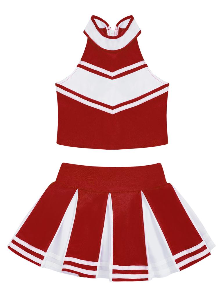 Детский костюм для девочек, форма, комплект одежды для чирлидинга, топ-майка без рукавов со стойкой и юбка