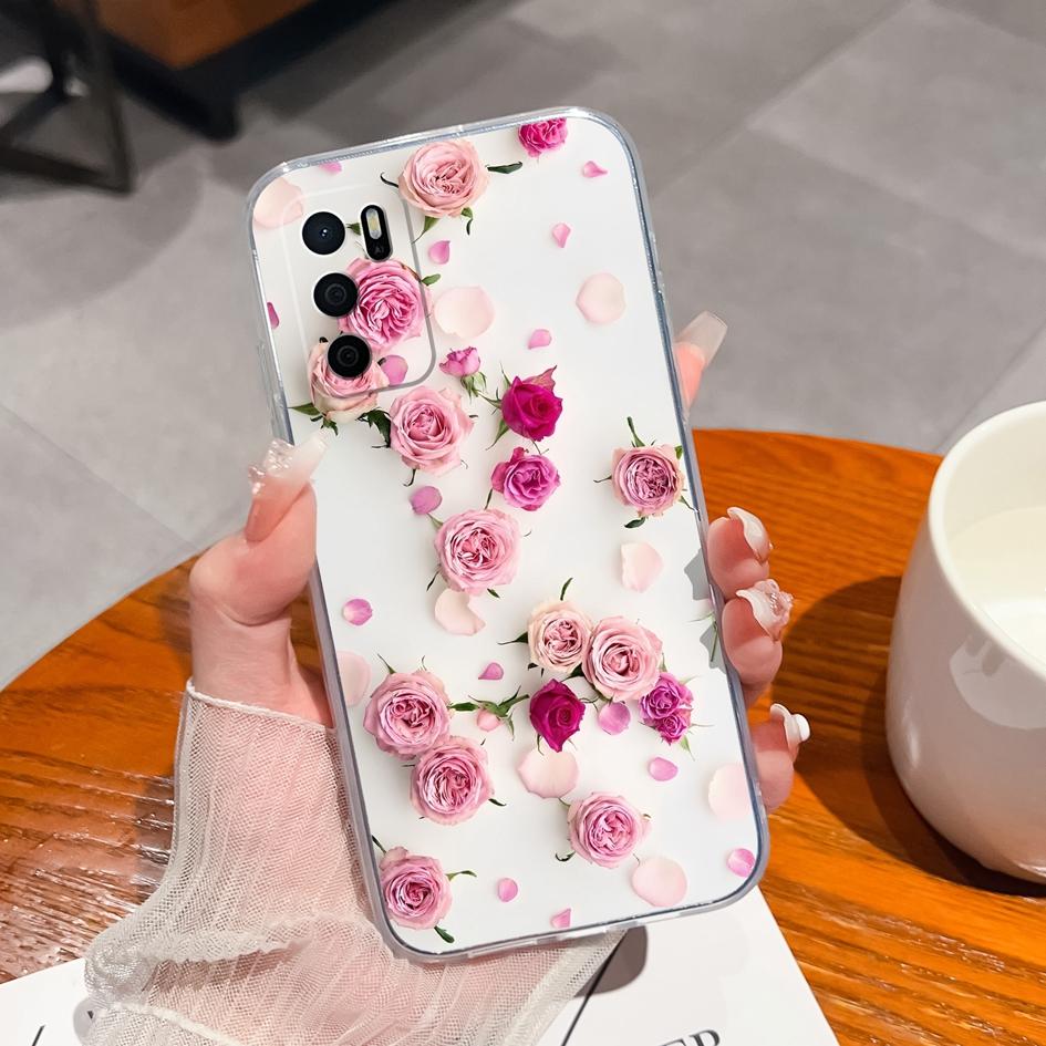 For Oppo A35 A58 A17 A15 A15S A16 A16S A17K Phone Cover Pretty Flower Pattern Soft Clear Silicone Shockproof Protective Ultra Thin Case For Oppo Shell