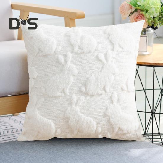 Plush Rabbit Pillow Cover 18 X 18 Inch Throw Pillow Cover Farmhouse Decor Pillow Case with Invisible Zipper for Sofa Bed Car Spring Decoration