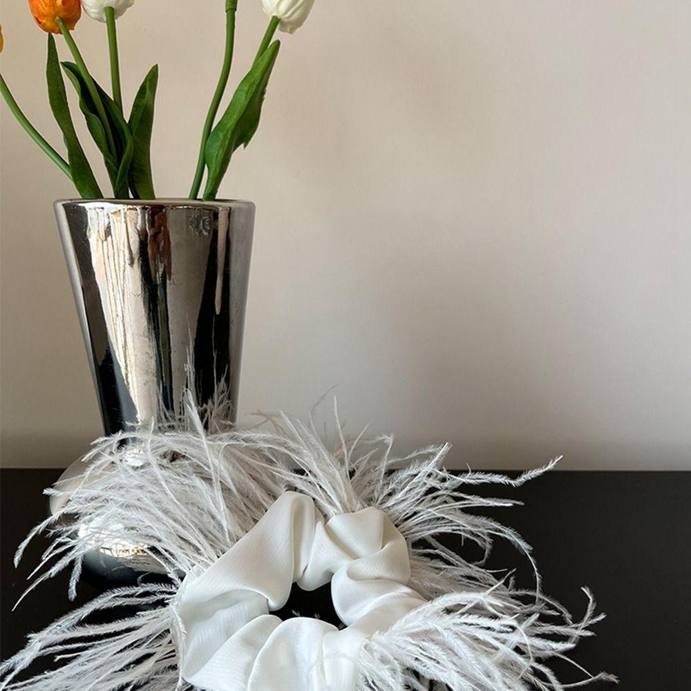 Band Ostrich Feather Female Hair Ties Satin Hair Ring Korean Style Scrunchies Feather Hair Rope