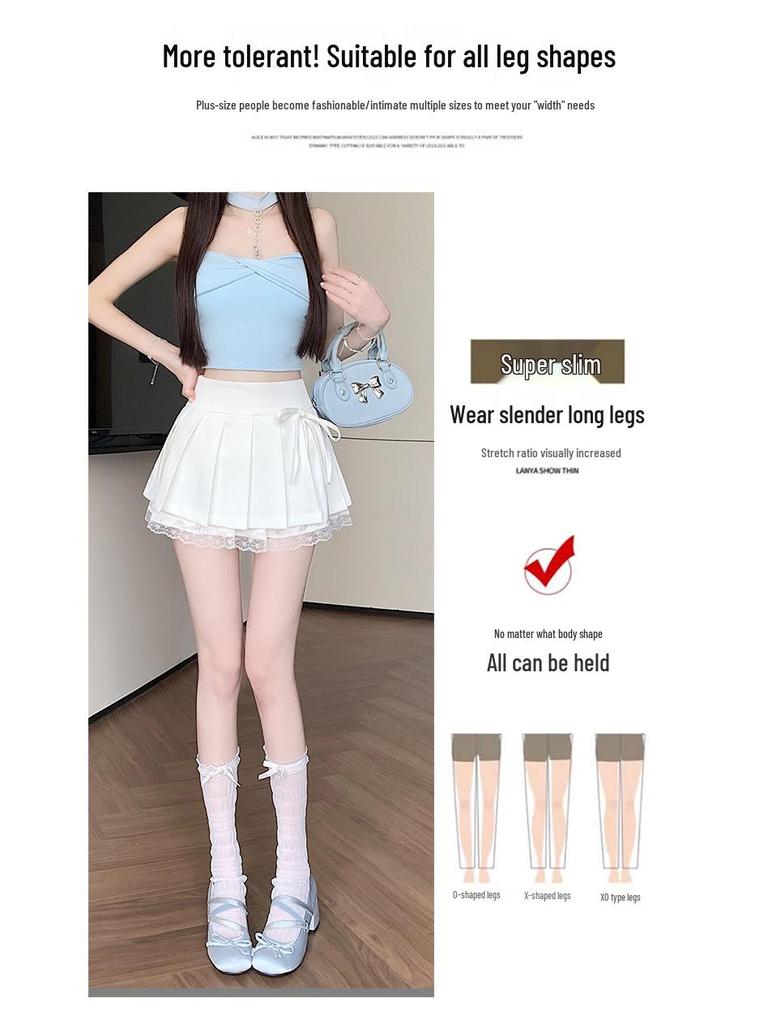 Pure Desire Pleated Lace-Trim A-line Mini Skirt - Women's Autumn Niche Style