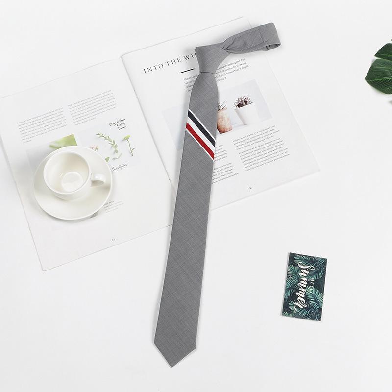 Корейский галстук из серой шерсти в трехцветную полоску шириной 5 см - мужской, деловой, черный, узкий