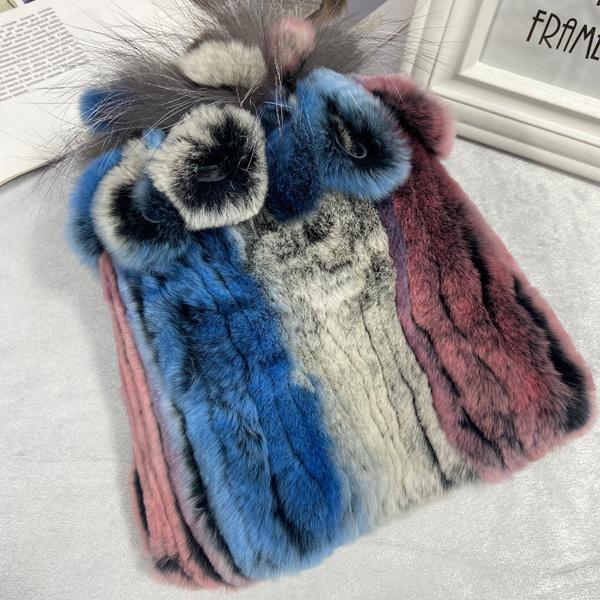 Пушистая зимняя шапка из натурального меха, теплая шапка из натурального меха кролика Рекс, женская вязаная шапка из 100% натурального меха