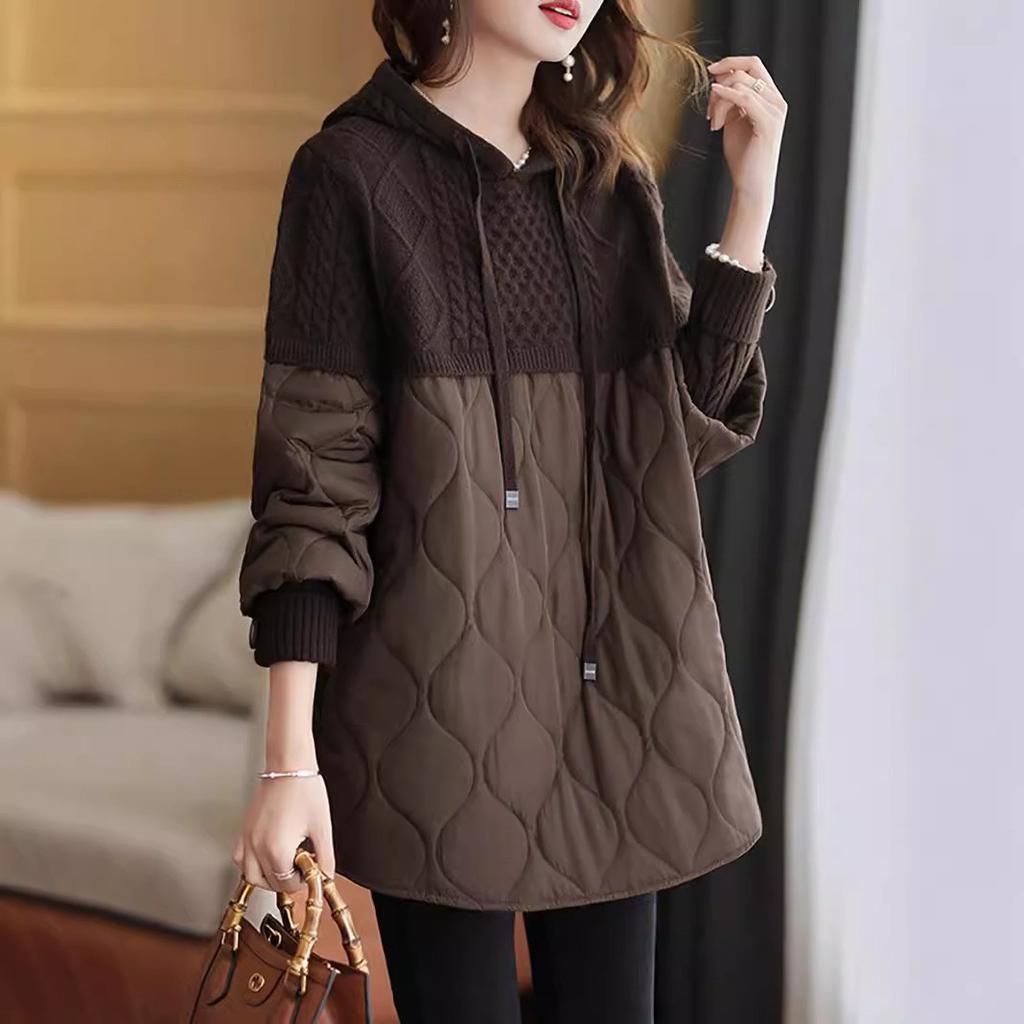 Осенняя женская мода свободная повседневная толстовка средней длины с капюшоном