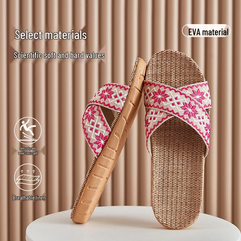 FL Four Seasons Women's Linen Deodorant Anti-slip Indoor/Outdoor Silent Slippers