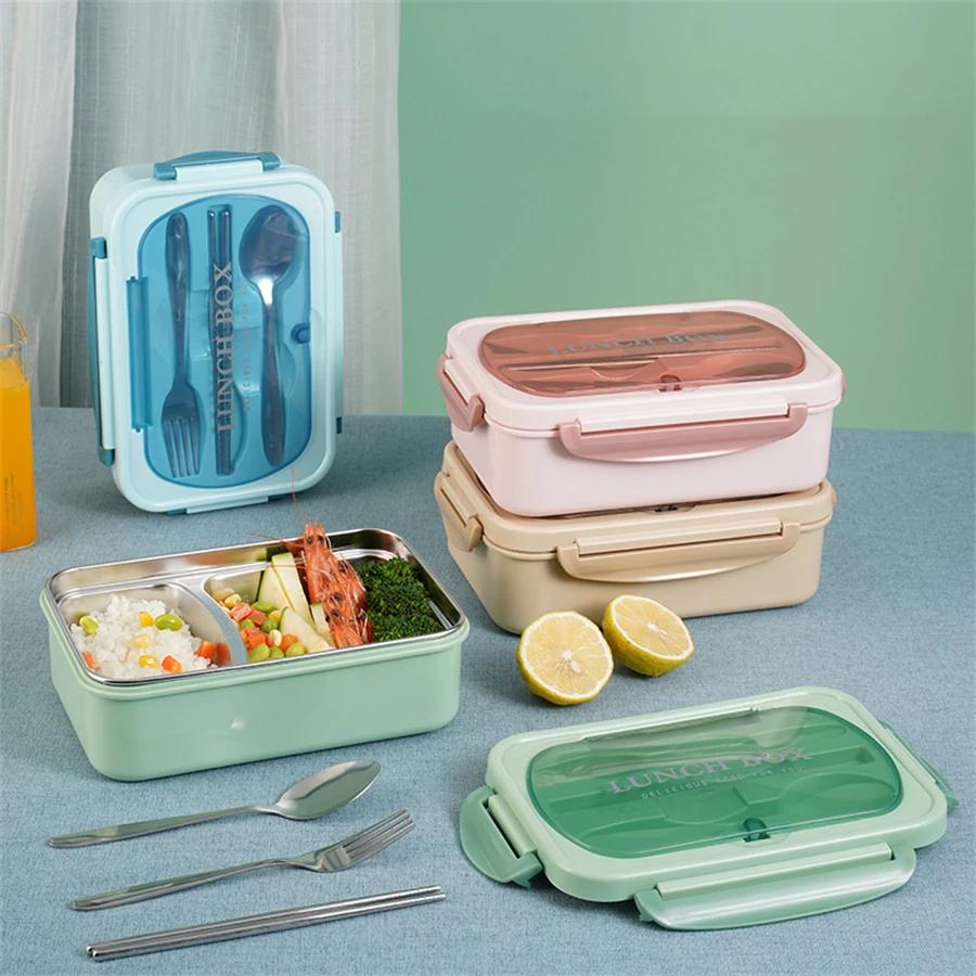 Lunch Box Bento Box for Student Office Worker Double-layer Microwave Heating Lunch Container with Fork Chopsticks Spoon