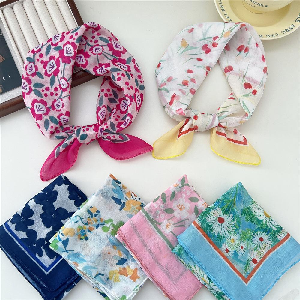 Маленький квадратный шарф из хлопка и льна, шелковый шарф, женский, весна и осень, новый стиль, художественный и универсальный, модный, темпераментный шарф-повязка на голову