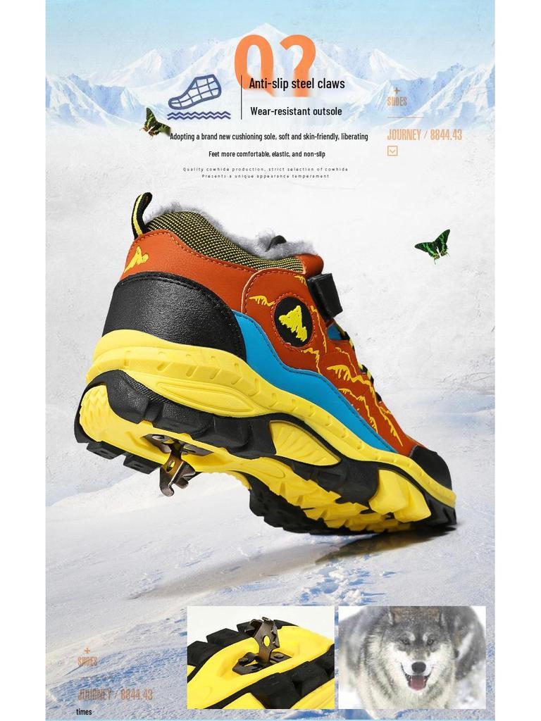 Детские спортивные кроссовки с высоким верхом, обувь для походов, путешествий и зимние ботинки больших размеров, с металлическими когтями
