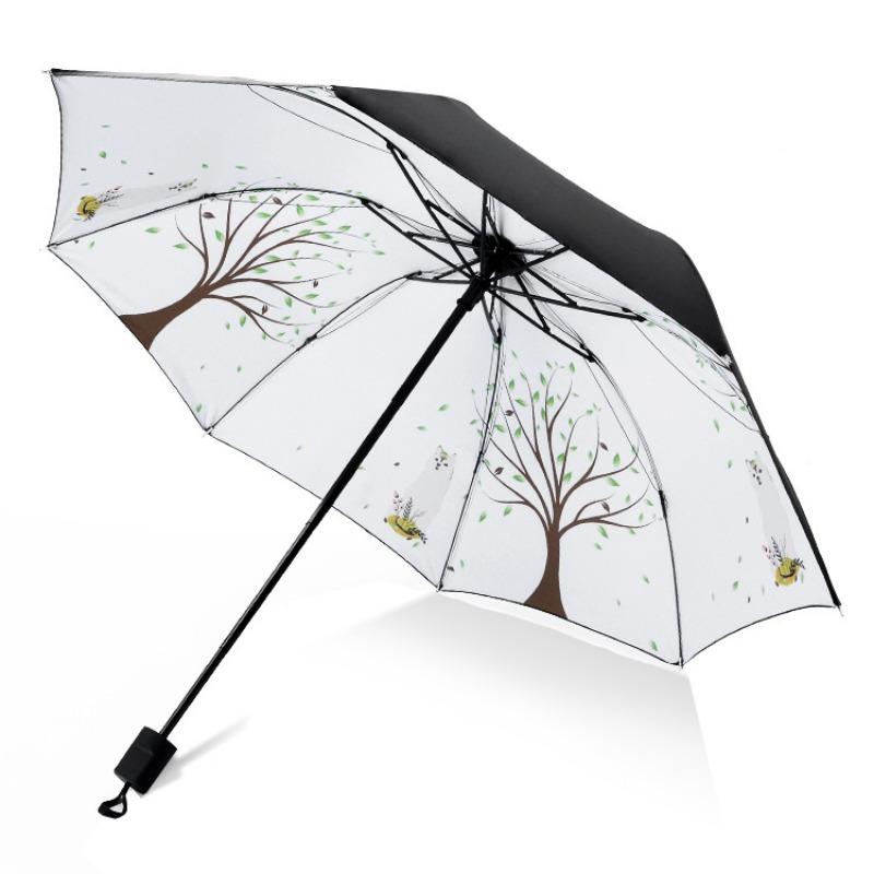 Children's Umbrella Fresh Vinyl Sun Umbrella Sunshine and Rain Anti-UV Parasol Women's Sunscreen Tri-fold Umbrella Printed LOGO