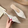 Fashion New Popular White Embroidery Lace Heels Mule Slide Woman Point Toe Stiletto Bride Shoes Ladies Elegant Wedding Party Dress Pumps