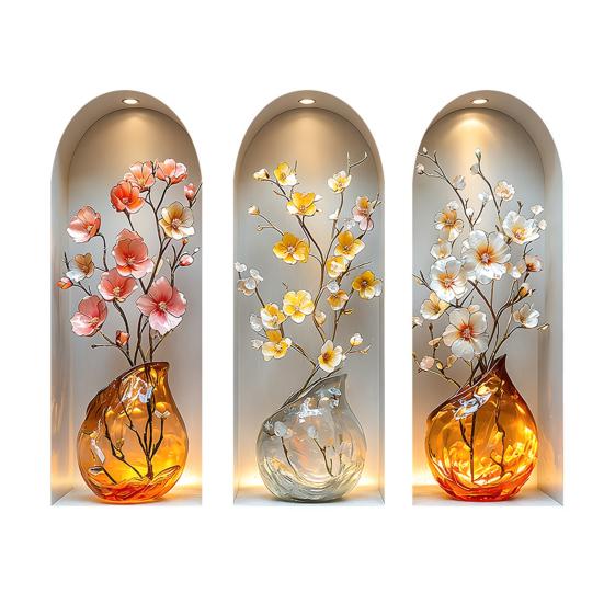3D Наклейка на стену в виде вазы с цветами, ПВХ, Съемное настенное искусство для спальни, гостиной, кухни, прихожей, задний план