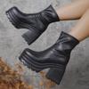Мода 2025 Новые модные короткие ботинки для женщин, квадратный носок, водонепроницаемая платформа, высокие каблуки, женские ботинки на толстой подошве 35-43 Botas Mujer