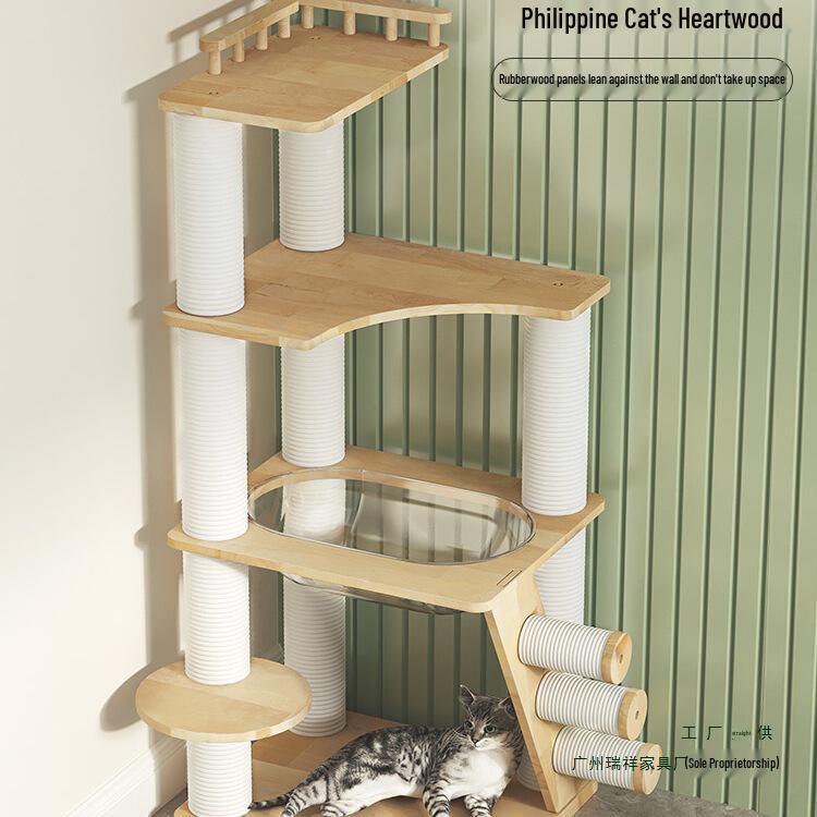 Дерево для кошек из массива дуба с настенной кроватью-капсулой