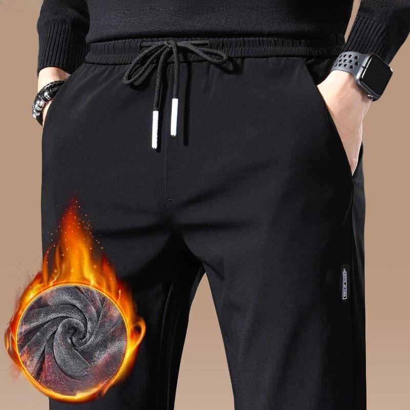 Men's Casual Fleece Lined Pants for Autumn and Winter Straight Leg Loose Long Pants Outer Wear Autumn Pants Sports Pants for Young and Middle Aged Men