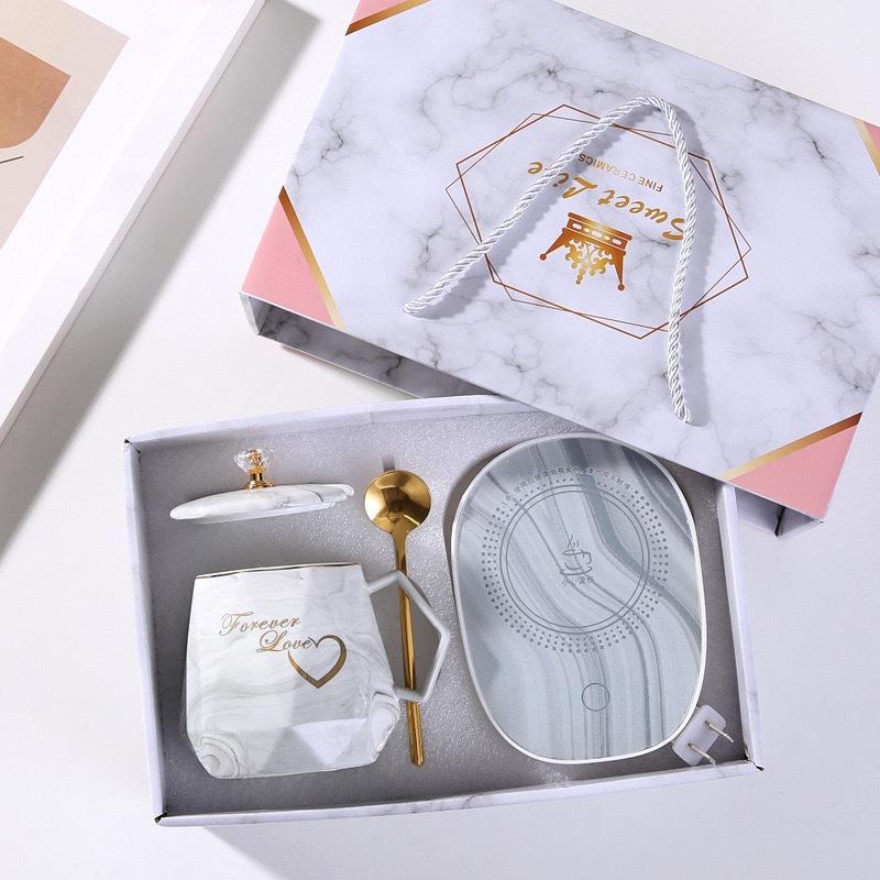 Кружка с подогревом с мраморным рисунком 55 градусов, креативная термостатическая кружка, подарок-сопровождение для клиентов, подарочный набор кружек для подогрева воды