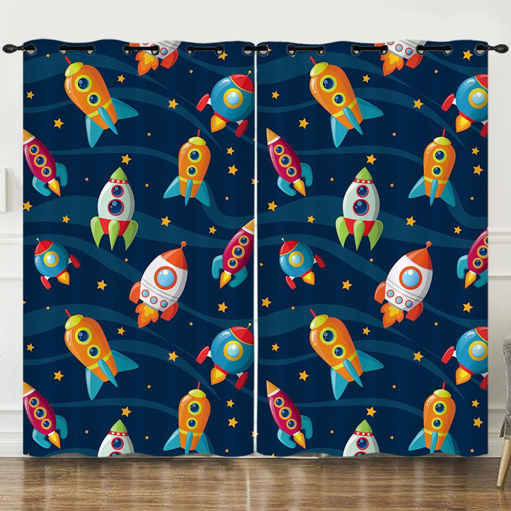 Curtain Space Universe Starry Sky Illustration 3D Digital Printing Blackout Curtain Punching