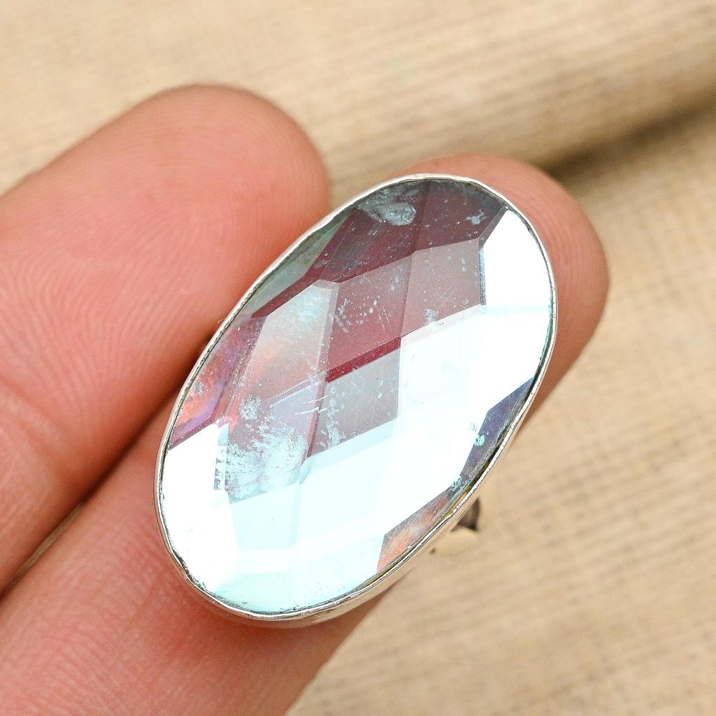 Радужный мистический топаз, драгоценный камень, ювелирные изделия ручной работы из стерлингового серебра 925 пробы, прекрасное кольцо для женщин