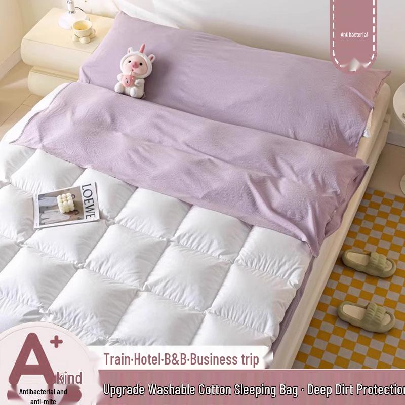 Portable Stain-Proof Cotton Sleeping Bag: Detachable, Solid Color Duvet Cover with Bed Sheet for Travel and Hotel Stays.
