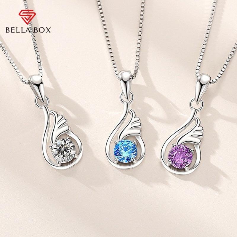 BELLA BOX New Product S925 Sterling Silver Angel Tear Pendant For Women's Fashion Korean Teardrop-shaped Feather Necklace