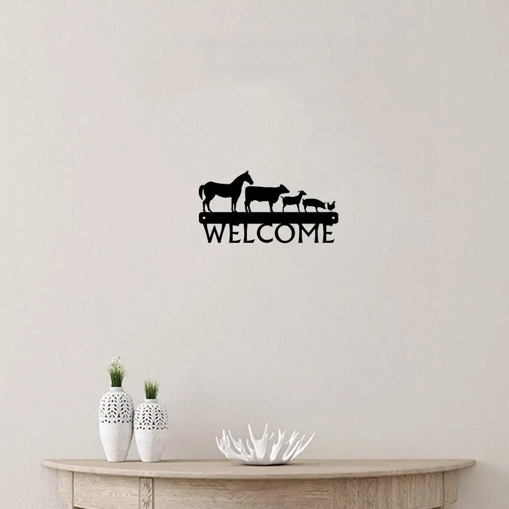 Farm Animals Welcome Sign - 12 Inch Wide Metal Wall Art for Rustic Home Décor, Farmhouse Style, and Outdoor Spaces
