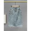 Heavy Industry Denim Skirt Loose-Fitting European A- Line Hot Drilling