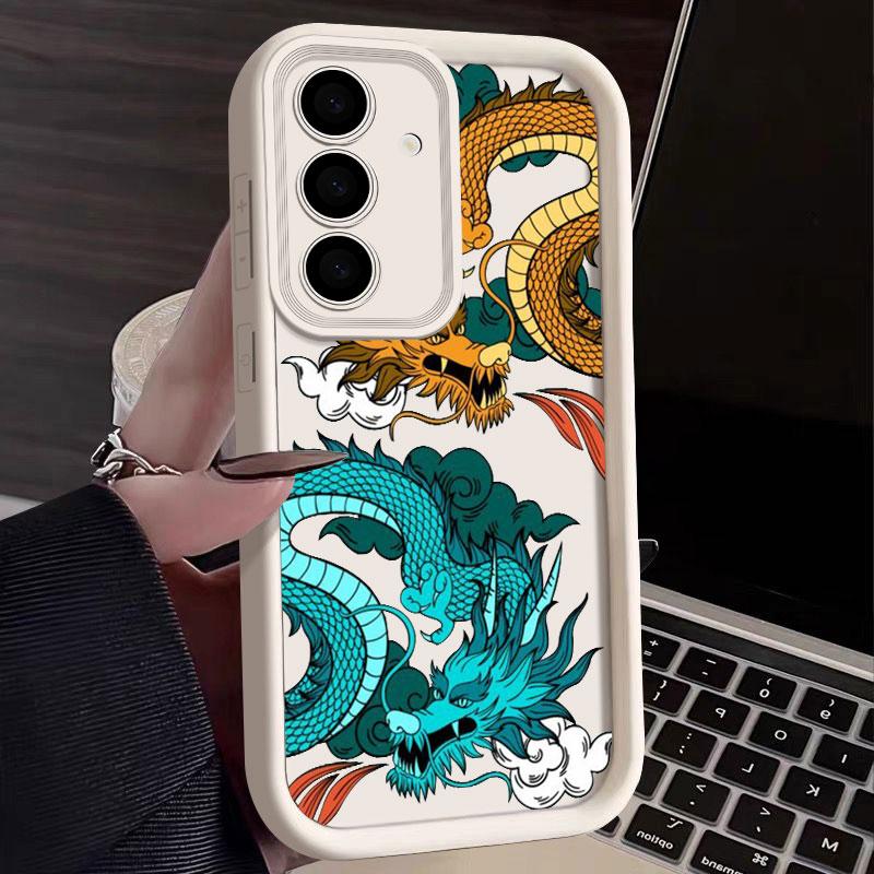 Чехол для телефона Samsung Galaxy S25 S24 S23 Ultra 5G S22 S20 Plus S21 FE с узором 'Дракон и Облака' (Line Art) Чехол Funda