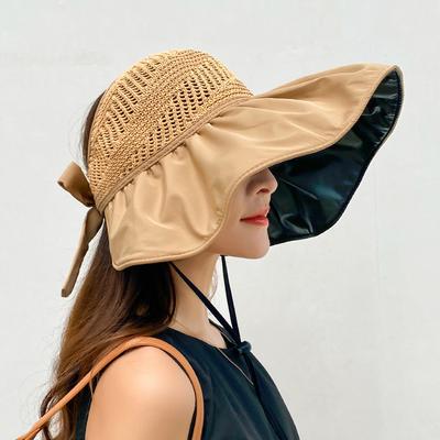 Пляжная шляпа солнцезащитная шляпа женская летняя ажурная соломенная шляпа ультрафиолетовая с большими полями и защитой лица солнцезащитная шляпа шляпа рыбака