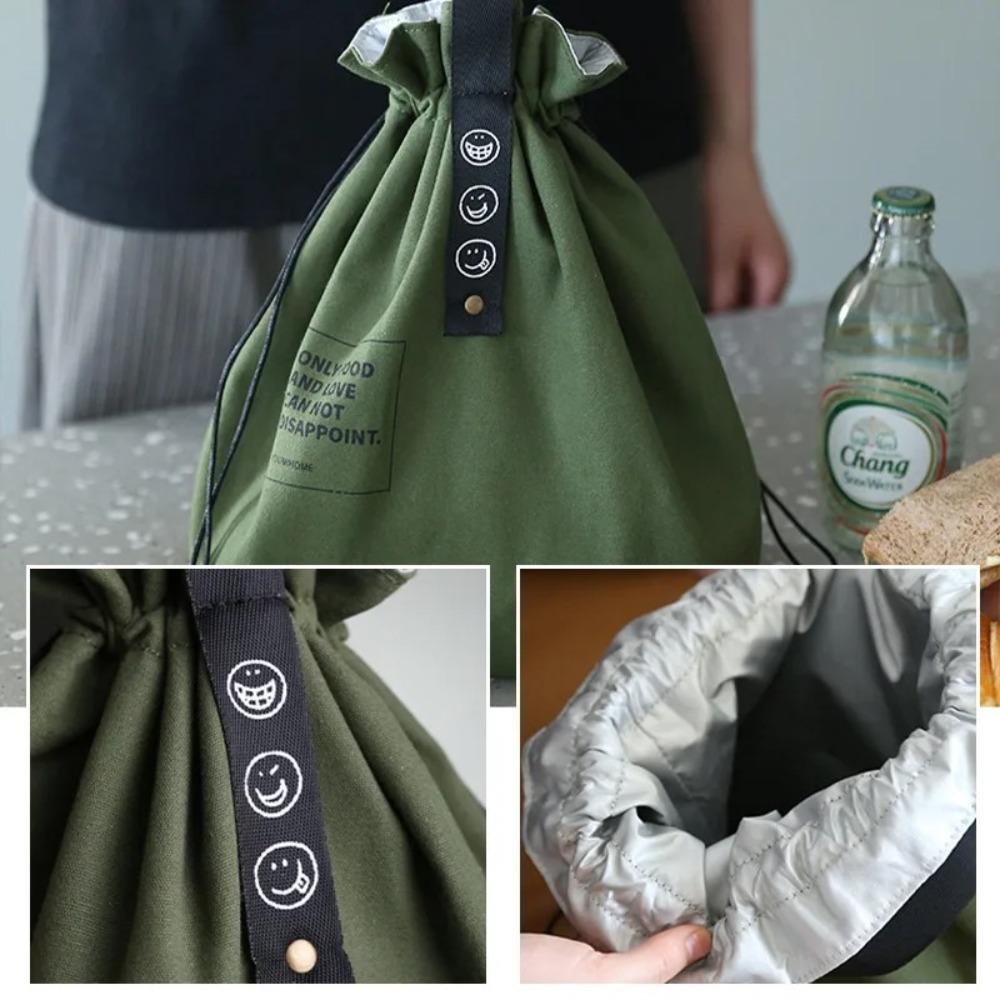 New Canvas Picnic Container Fresh Keeping Drawstring Design Lunch Bag Food Storage Tote Bag School