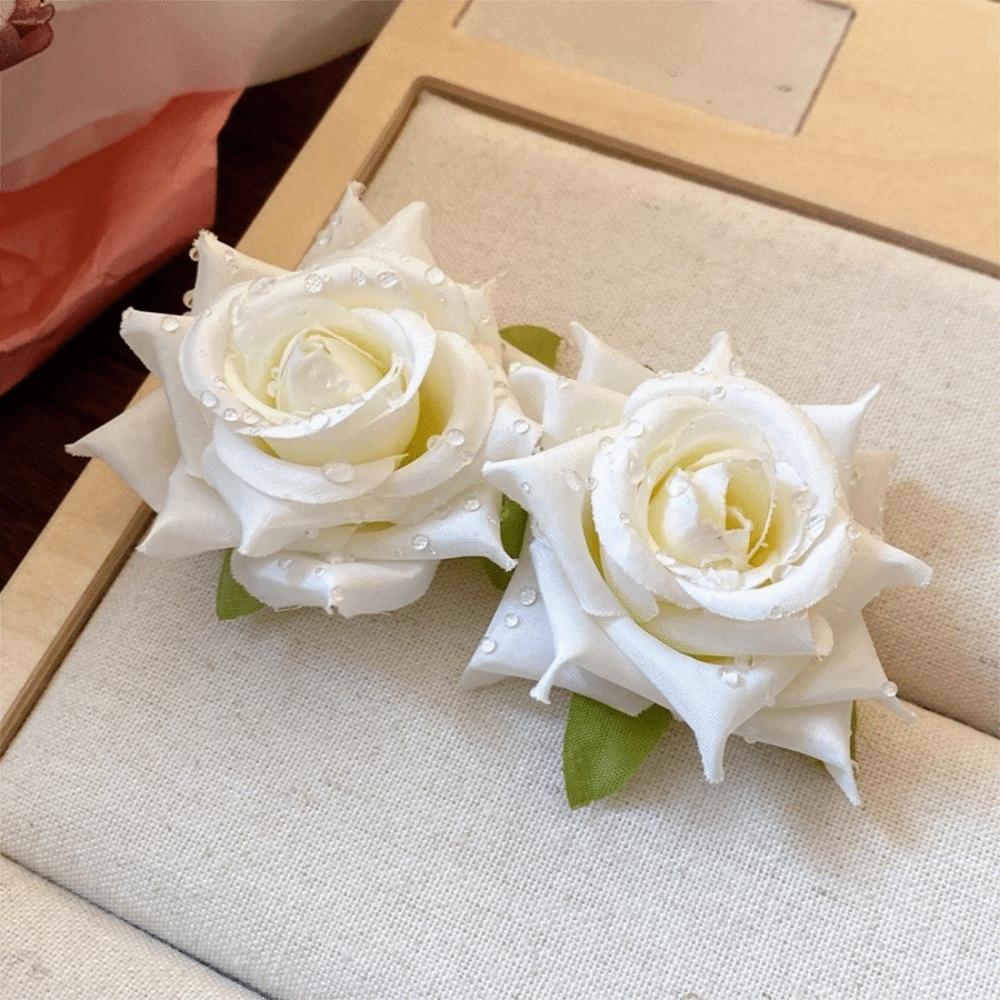 Solid Color Floral Stud Earrings Cloth Drop Earrings Fresh Rose Flower Earrings Gift