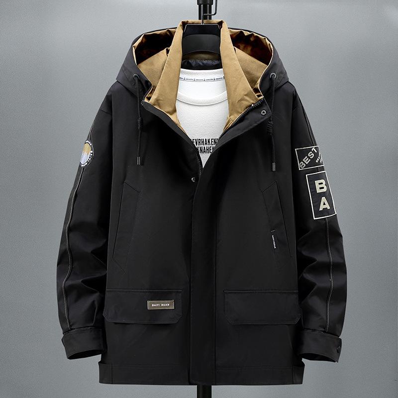 Men's Plus Size Spring and Autumn Casual Windbreaker Hooded Coat Loose Extra Large Fat Work Jacket 4XL-10XL