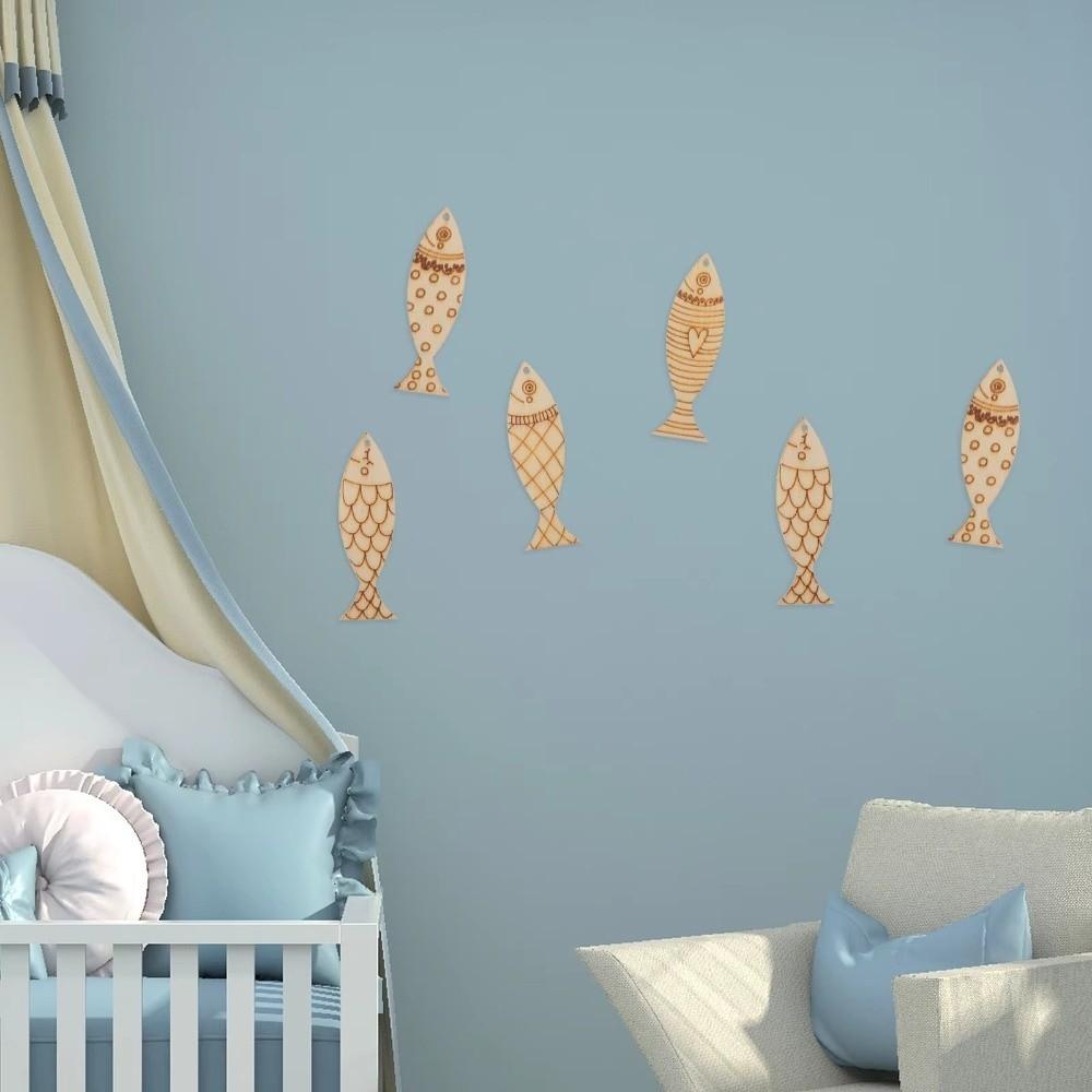 40 шт. Неокрашенные деревянные вырезы в форме рыбы, Морское животное, Форма рыбы, Деревянные ломтики, Детский сад