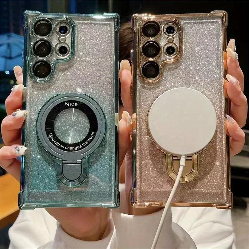 Plating Airbag Gradient Case For Samsung Galaxy S25 S24 S23 S22 S20 S21 Fe Plus Ultra Lens Protection Magnetic Holder Cover For For A24 A55 5G A53 A54