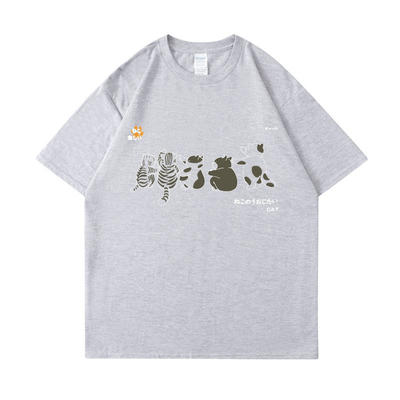 Рубашка с коротким рукавом, мужская, с рисунком кошки, летние, свободные и универсальные, студенческие футболки