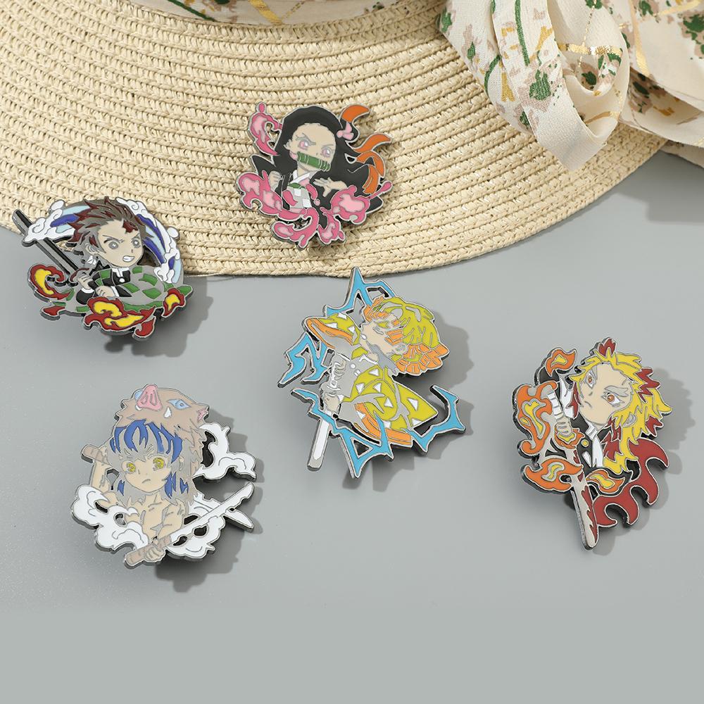 Anime Demon Slayer Enamel Pins Kimetsu No Yaiba Cute Chibi Character Brooches Lapel Badges for Backpack