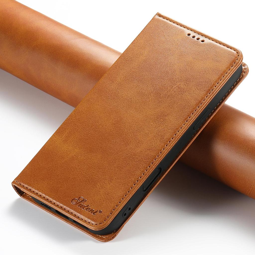 Кожаный чехол-книжка для iPhone 17 Pro Max и Samsung S25 Ultra со слотом для карт и подставкой