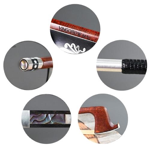 VingoBow Carbon Violin Bow with Pernambuco Performance and Mongolian Horsehair Skin, Pernambuco Model 125V