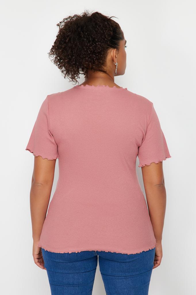 Women's Fashion New Big Size Blouse Stone Ribbed U-Neck Knitted T-Shirt