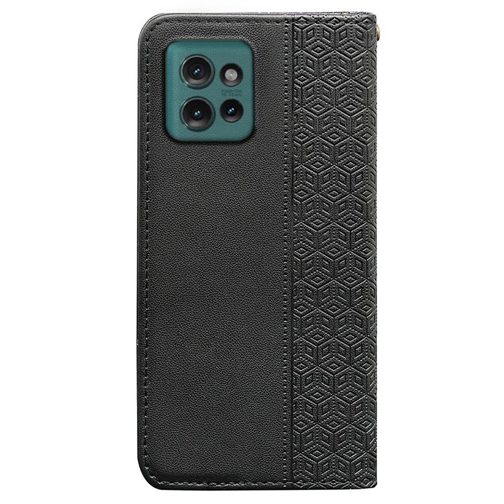 For Motorola Edge 50 5G Wallet Phone Case Strong Magnetic Checkered Pattern Imprint Leather Flip Cover