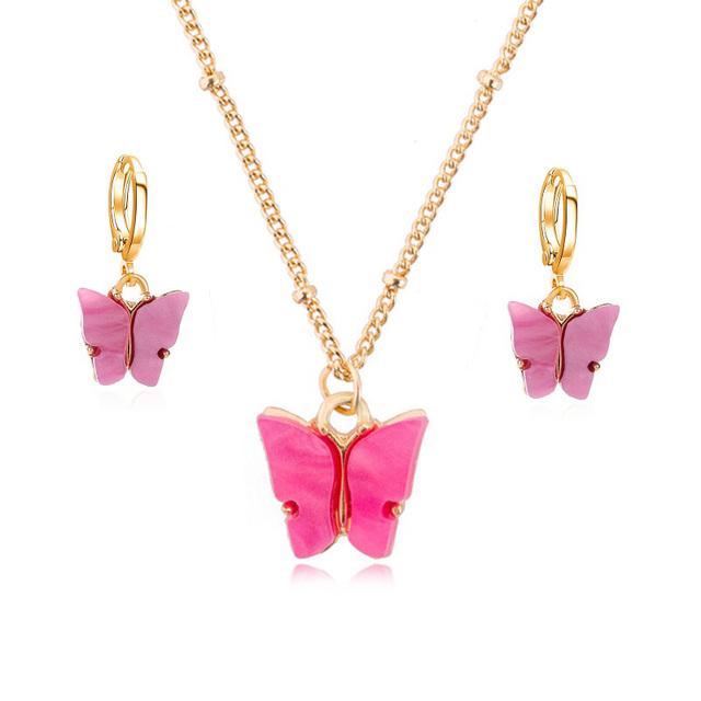 Acrylic Butterfly Pendant Earrings Necklace Combination Set Japan And South Korea Sweet Style Alloy Chain Jewelry Set