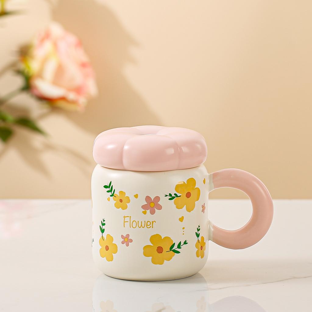 Бытовая свежая керамическая кружка с крышкой в виде тюльпана, маленькая кружка в виде цветка, милая девушка, высокая кружка для воды, подарок
