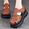 2024 New Fashion Retro Summer Shoes Women Wedges Sandals Handmade Genuine Leather Hollow Platform Casual Sandals Female Black
