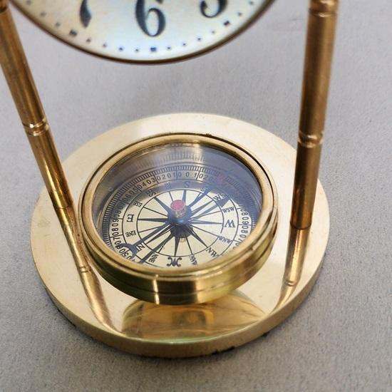 12.7 Cm Maritime Shinny Brass Dome Lens Table Desk Clock with Compass Christmas Gift Décor Halloween Décor Brass Mechanical Desk Clock