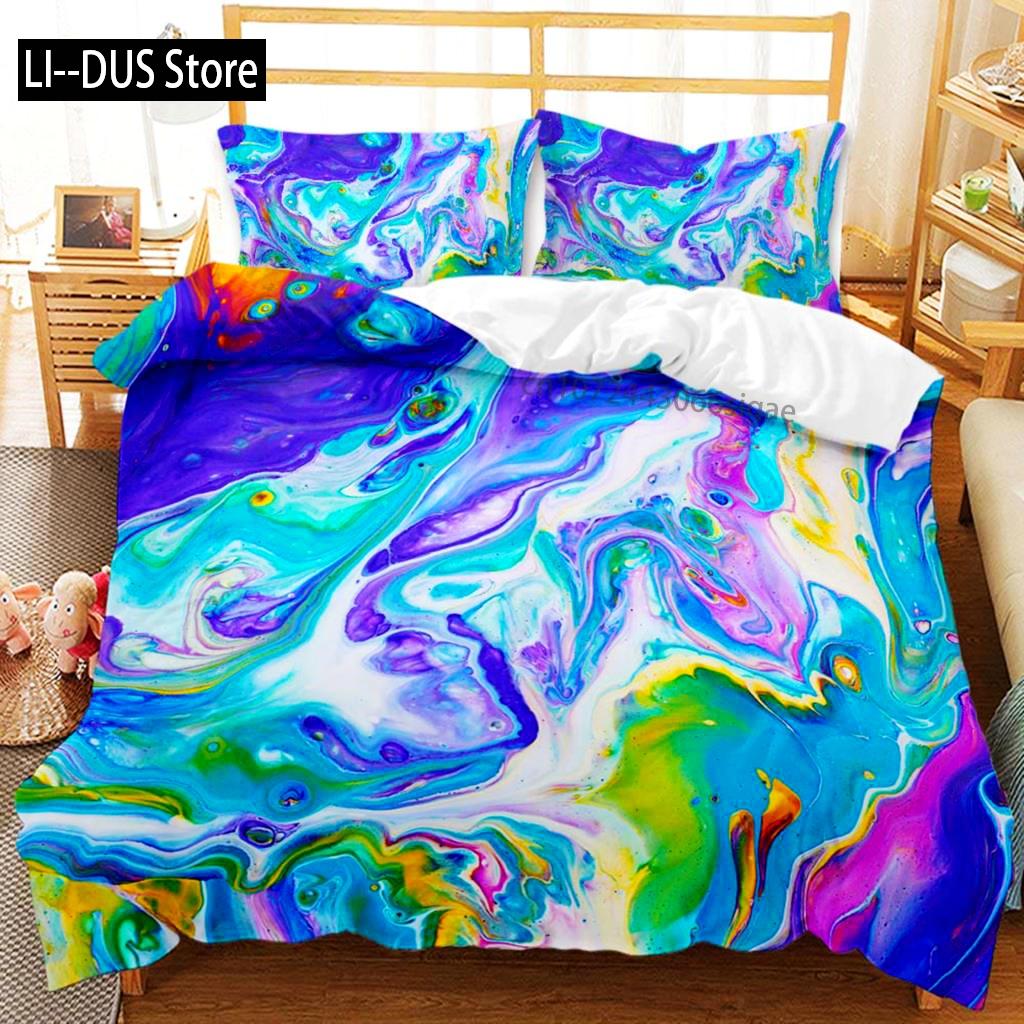 Мраморный пододеяльник Tie Dye Blue And Orange Modern Abstract Twin Комплект постельного белья Double Queen King Microfiber Cover