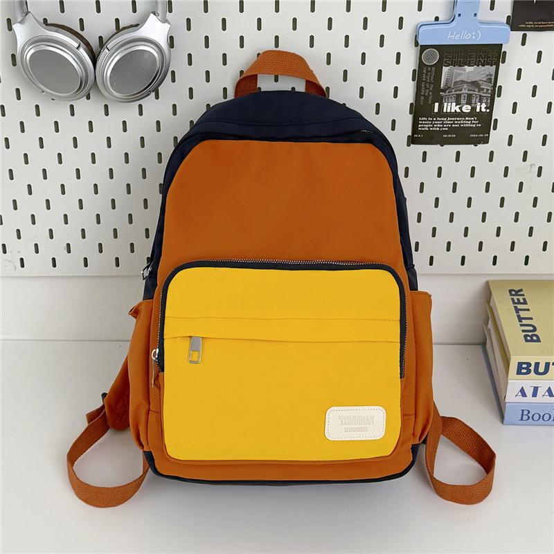 Школьный рюкзак Colorblock из нейлона с передним карманом, боковыми карманами, регулируемыми лямками, повседневный рюкзак для студентов на каждый день