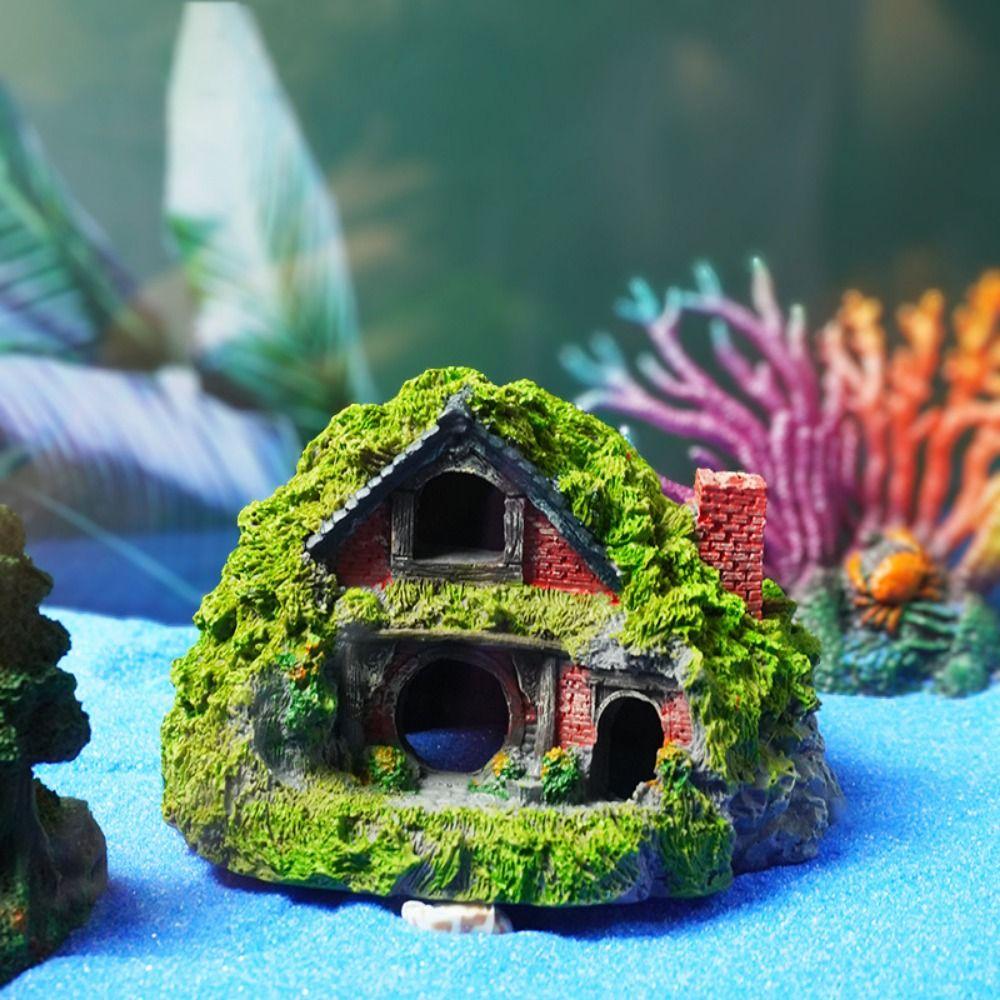 Resin Moss House Landscaping Decorative Fish Hiding Reptile Hole Fish Shrimp Hideout  Aquarium
