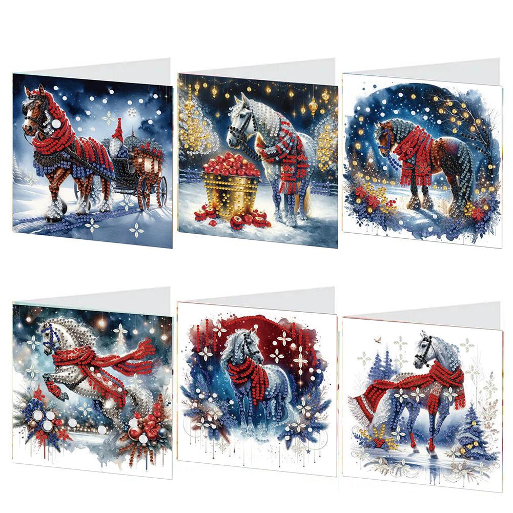 6Pcs DIY Diamond Painting Greeting Card Set Xmas Floral Pattern Diamond Art Handmade Cards Thank You Cards and Holiday Blessings