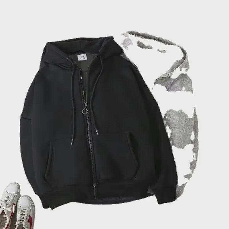 Мужской кардиган с капюшоном из плотного бархата: Универсальный однотонный цвет, свободный крой — идеально подходит для осени и зимы