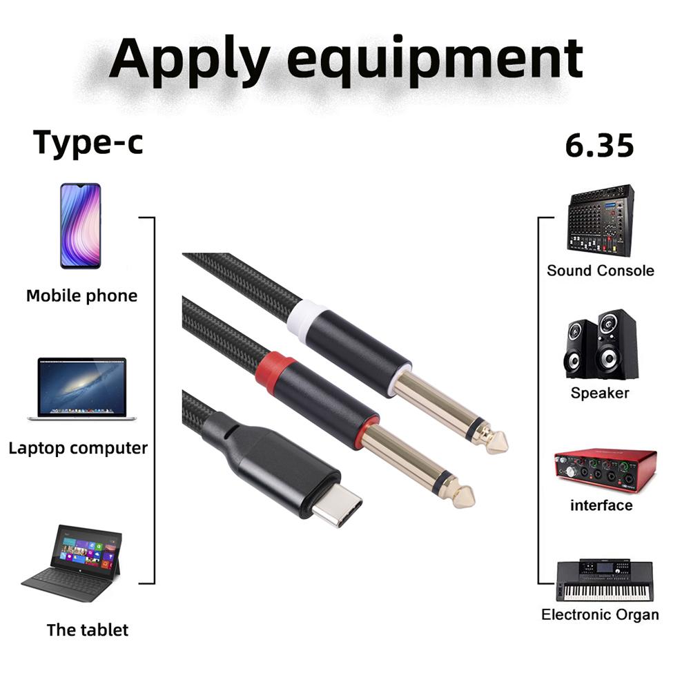Кабель-разветвитель USB C на 2x 1/4 дюйма, 0,5/1 м, с позолоченным разъемом, USB Type C на 1/4, гибкий, для смартфона, планшета, ноутбука