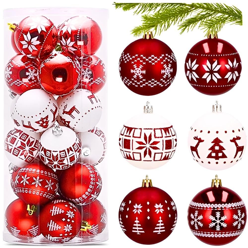 Christmas tree baubles, PRL, plastic, safe for Christmas trees, white, red, set