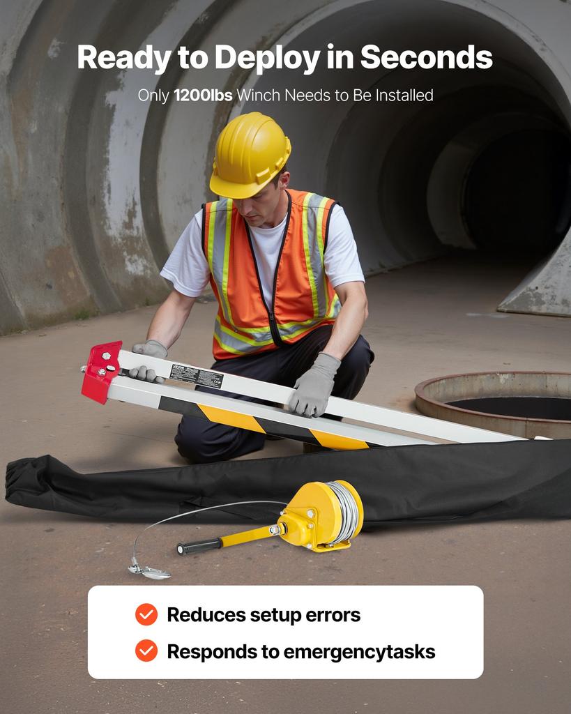 VEVOR Confined Space Tripod Kit, Heavy Duty Rescue Tripod Lifting Hoist 544 kg Winch, 1.25 m Adjustable Legs, 19.8 m Cable Portable Kit